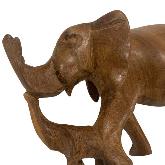 Set of 2 Hand Carved Wood Elephant Figurines Dark Wood Light Wood PLEASE READ - Picture 12 of 14